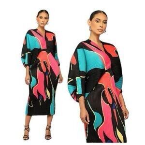 Dressed in LALA Black and Pink V-Neck Dolman Sleeve Cocktail Dress